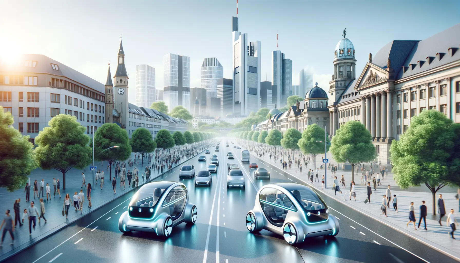 Elektroautos fahren auf einer Straße in Deutschland im Jahr 2026