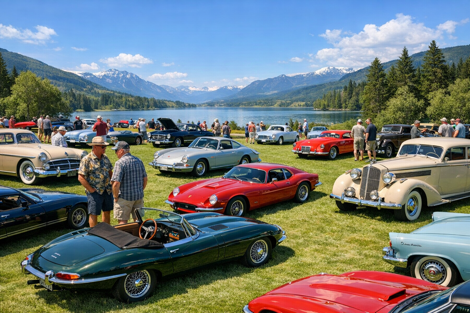 Oldtimer-Treffen mit klassischen Autos und Besitzern
