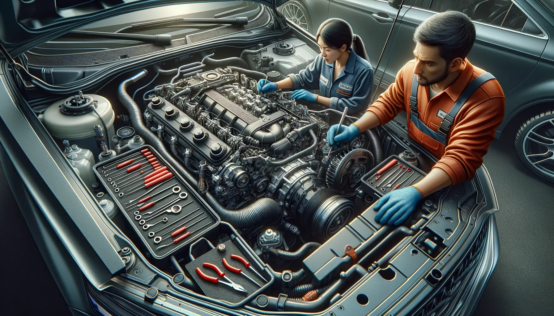 Motorinspektion im Motorraum eines Autos zur Fahrzeugwartung 2026