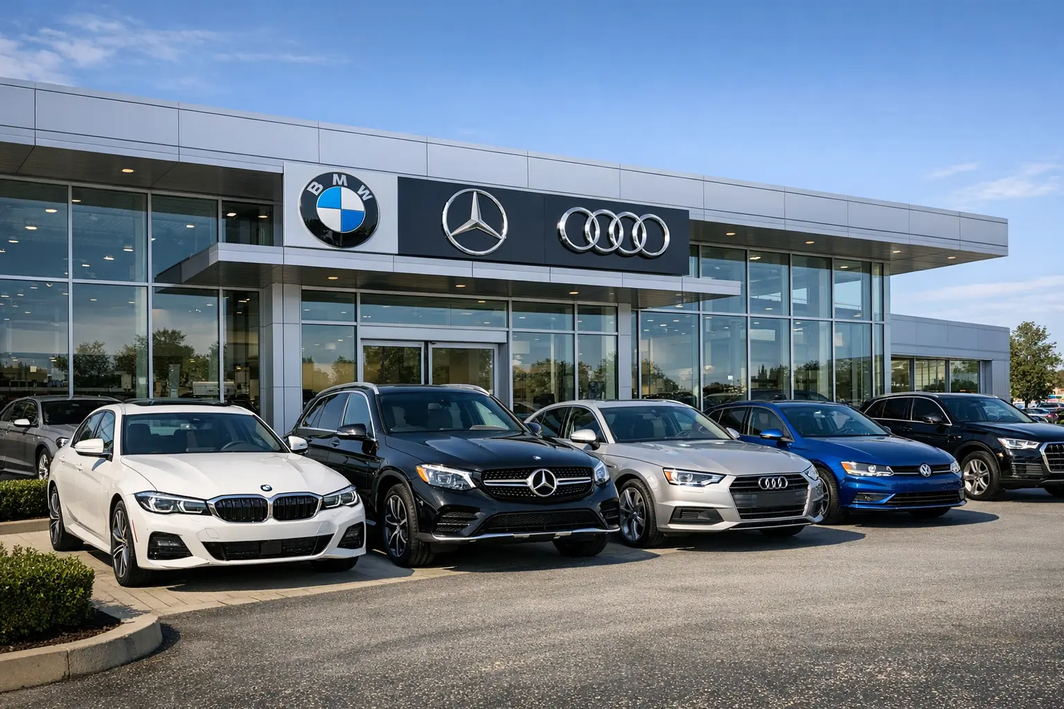 Neuwagen vor Autohaus bei Nullleasing Übergabe ohne Anzahlung